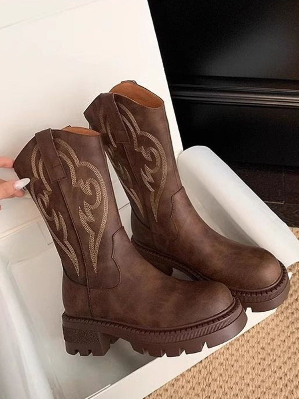 Botas de Media Caña Retro de Piel Suave con Suela Gruesa