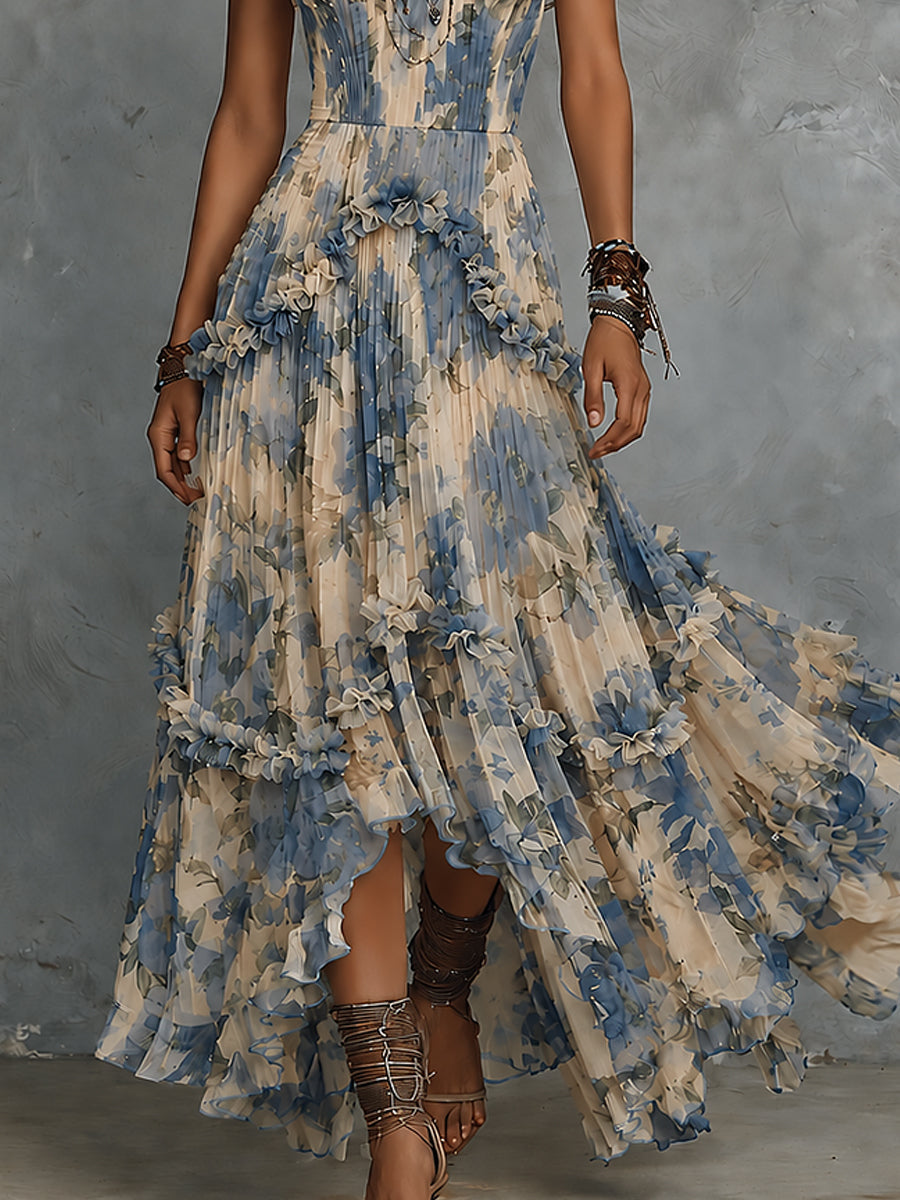 Vestido Largo Palabra de Honor con Volantes