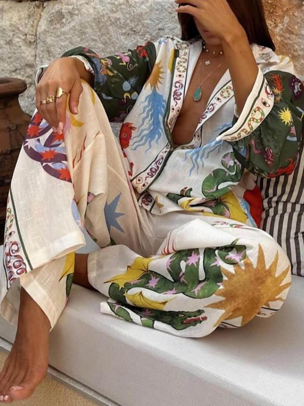 Conjunto Estampado de Camisa y Pantalón