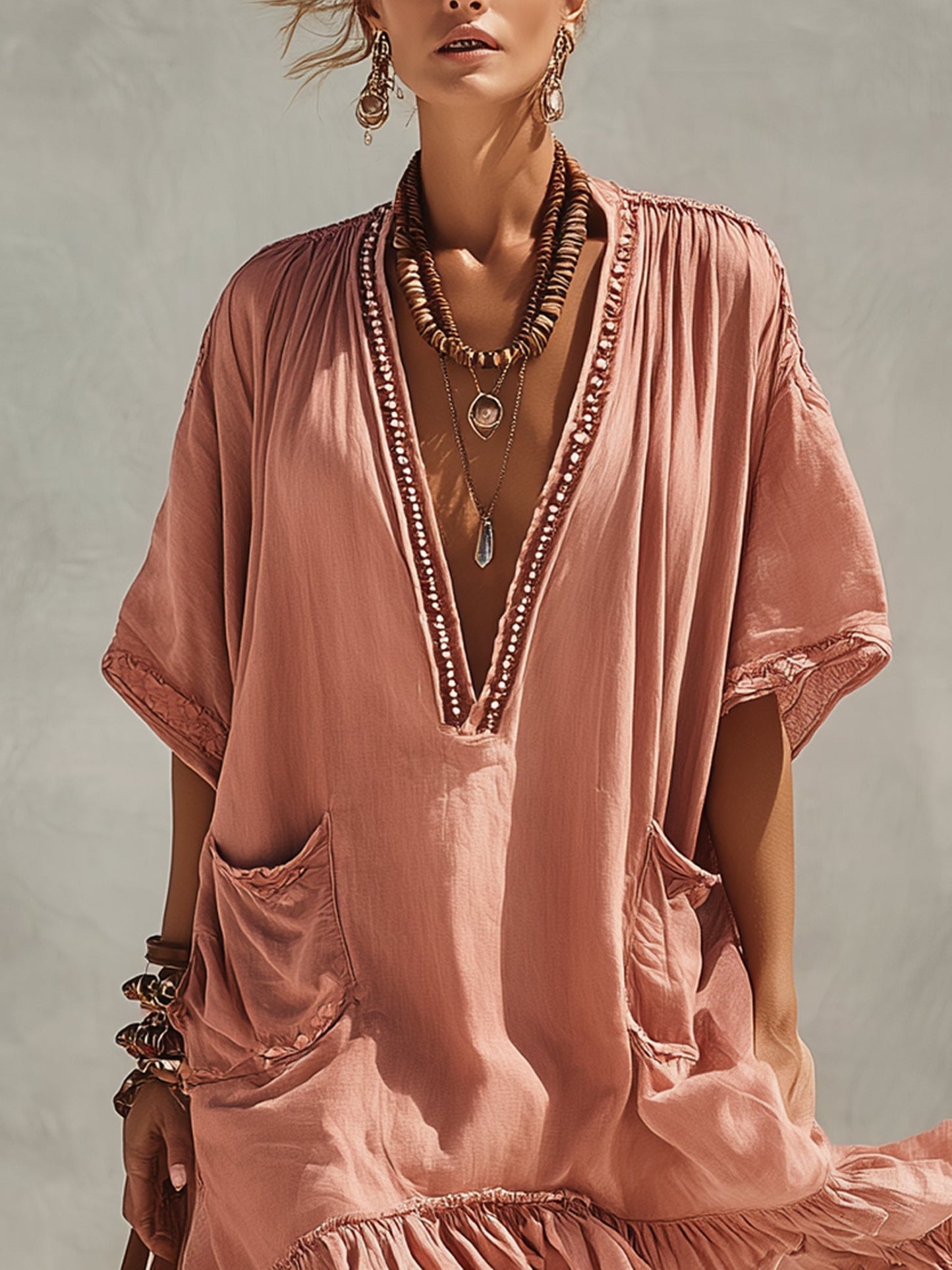 Vestido Midi Rosa de Lino y Algodón