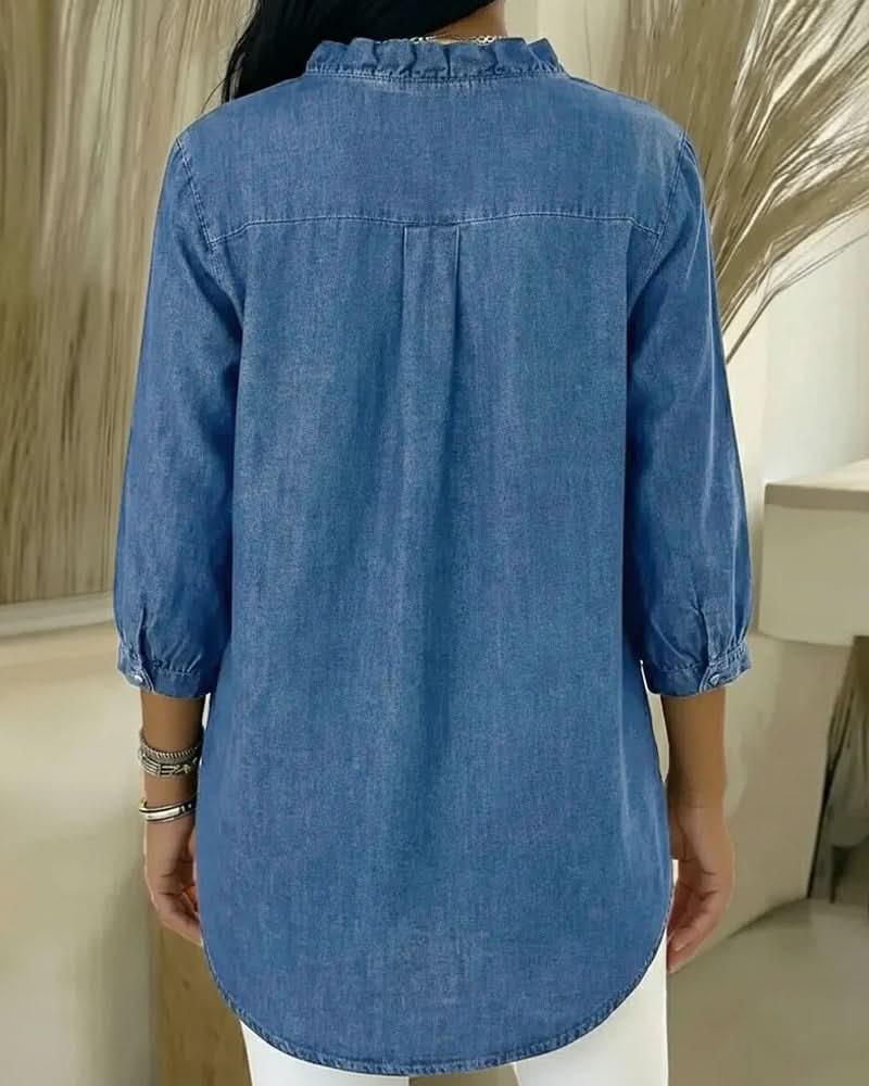 Blusa Celeste con Volantes