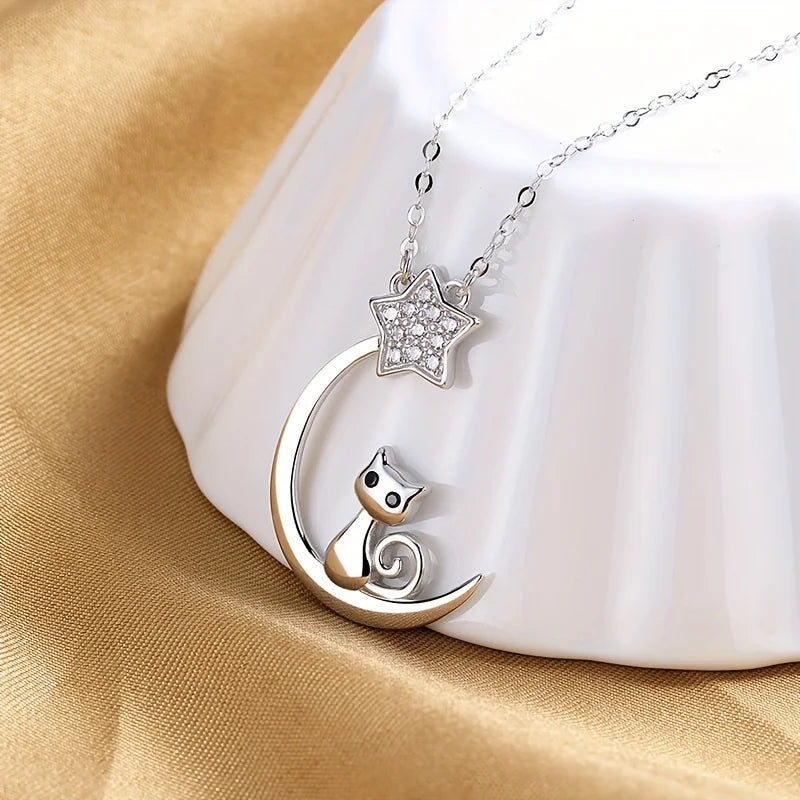 Collar de Silueta de Gato y Estrellas