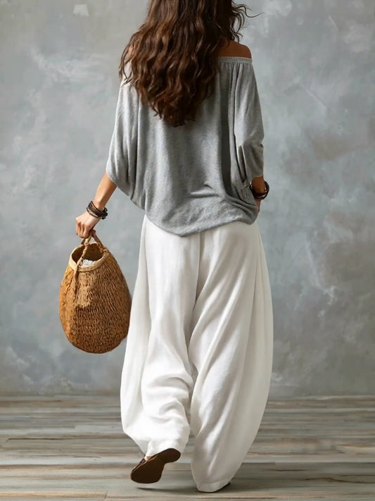 Conjunto Top Bardot y Pantalón Bombacho