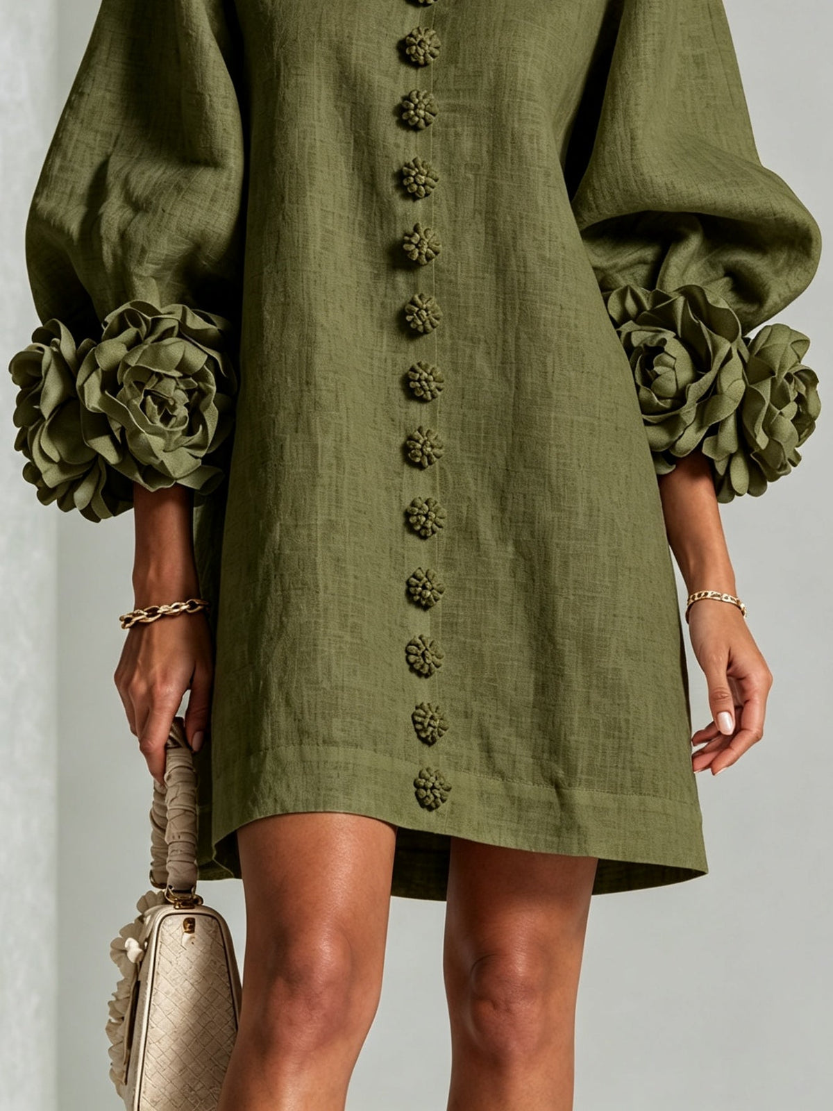 Dora | Minivestido camisero floral verde oliva