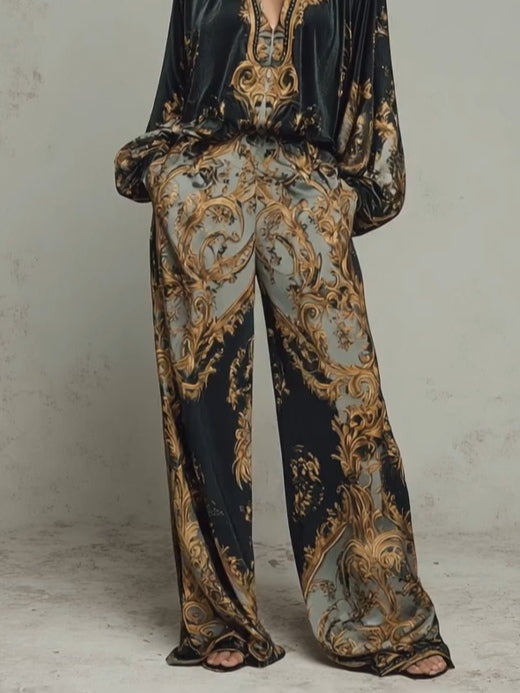 Conjunto Barroco de Dos Piezas con Estampado Floral