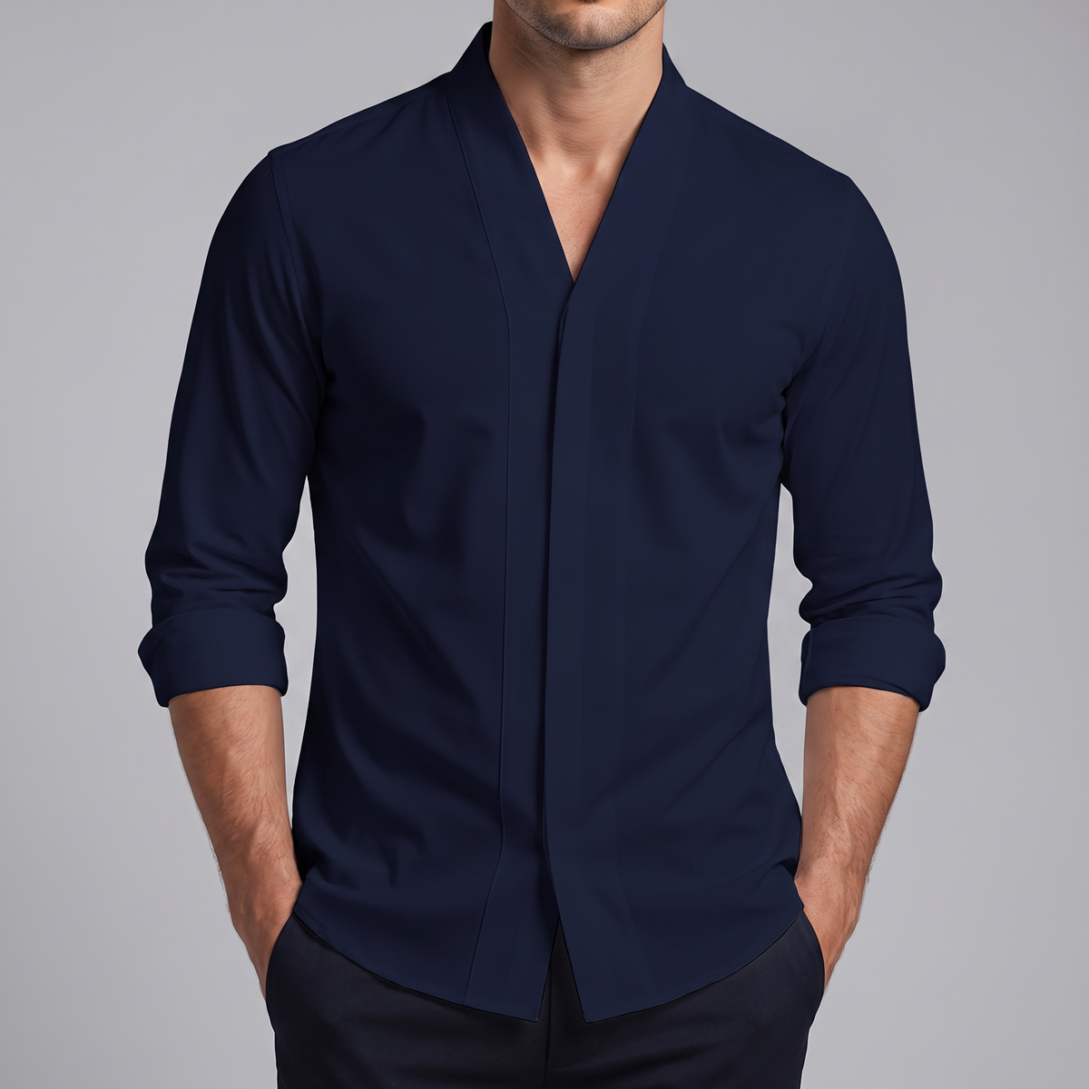 Camisa De Manga Larga Con Botones con fondo gris claro