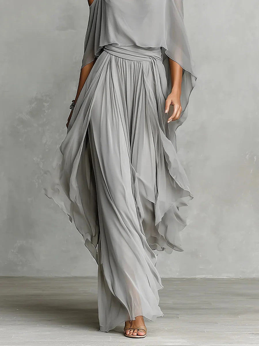 Isabela - Conjunto Fluido Gris Con Top de Tirantes y Pantalón Ligero