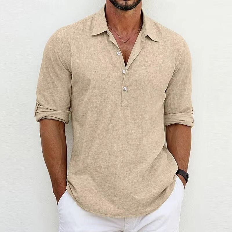 Camisa Popover de Algodón y Lino