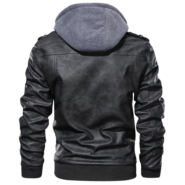 Chaqueta de Cuero Salvador con Capucha Desmontable