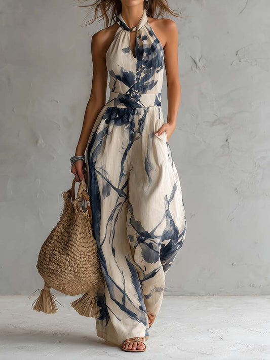 Mono Halter Estampado de Pierna Ancha