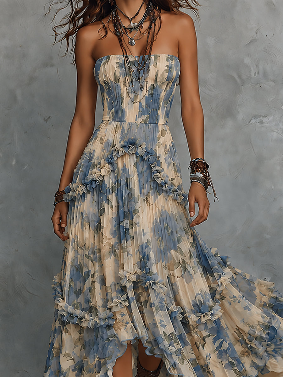 Vestido Largo Palabra de Honor con Volantes
