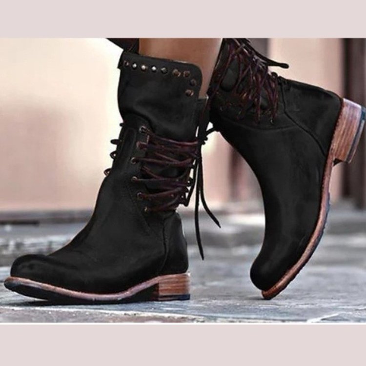 Botas de Media Caña Estilo Británico con Cordones y Remaches