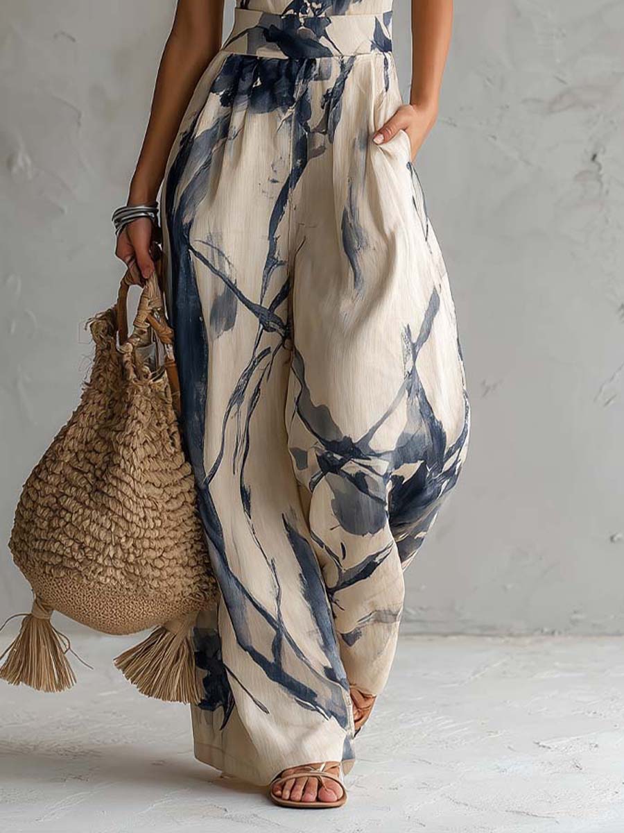 Mono Halter Estampado de Pierna Ancha