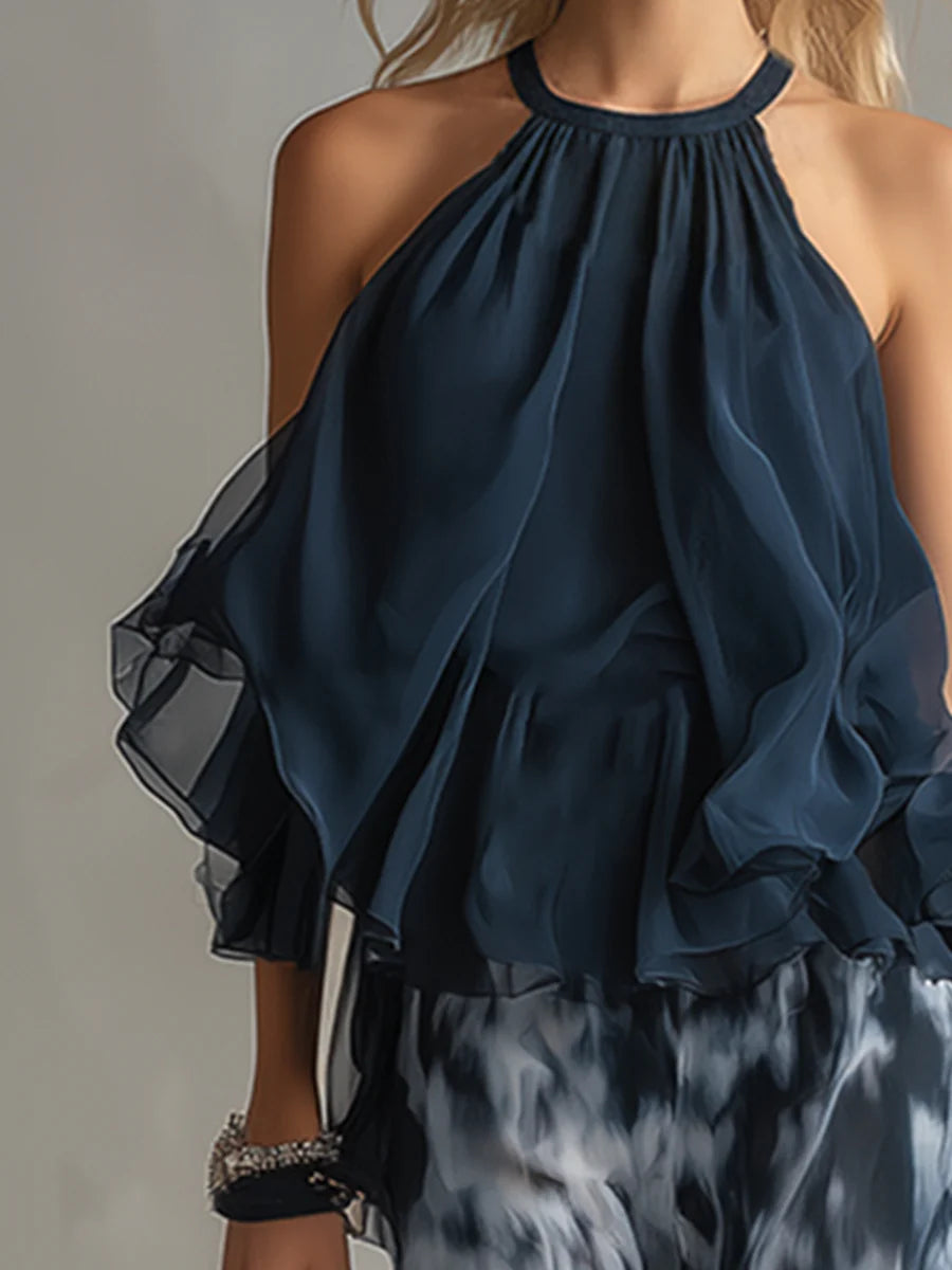 Vestido de Gasa con Estampado Abstracto