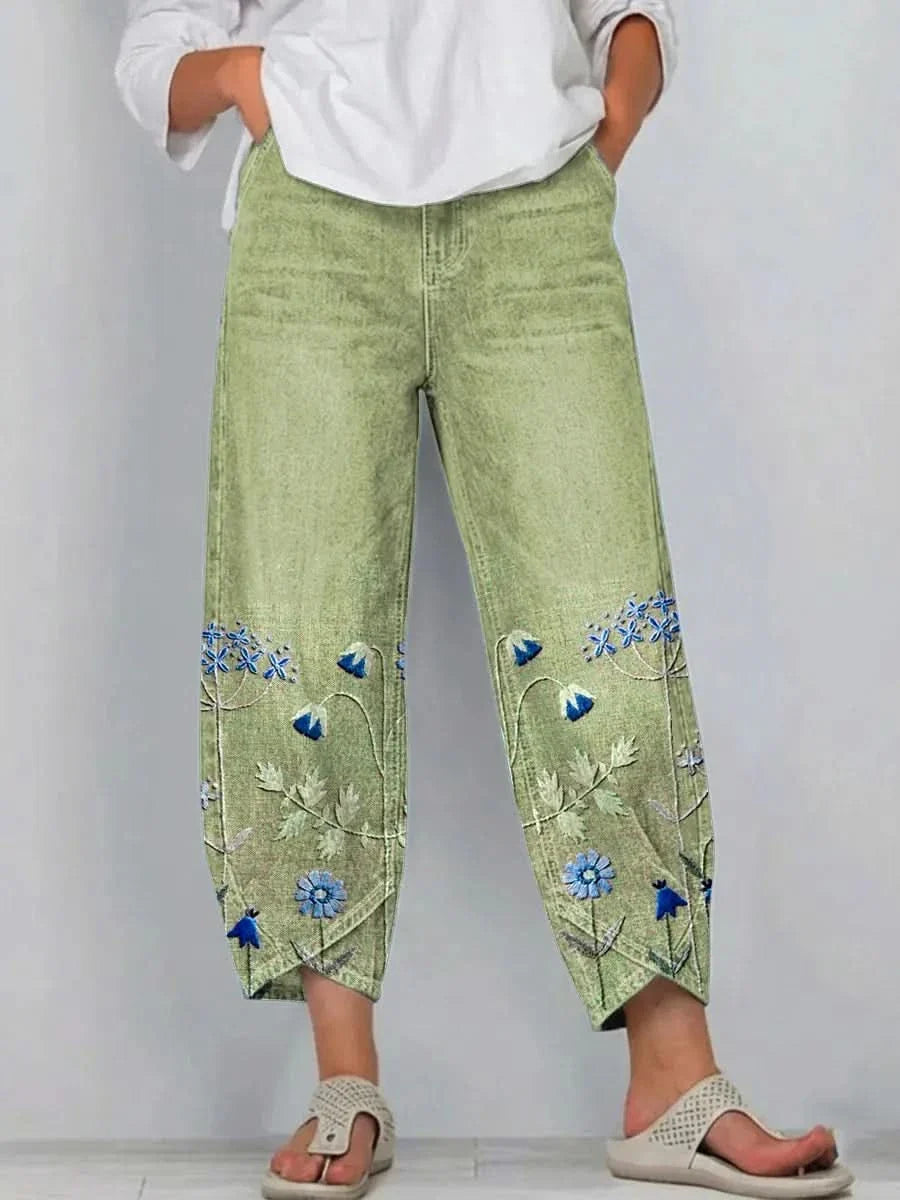 Norabelle - Pantalón Bordado de Lino