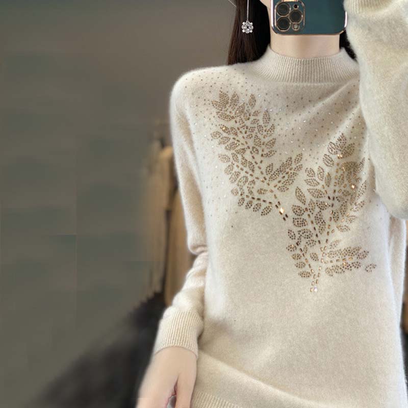 Jersey de Punto con Estampado de Hojas y Strass