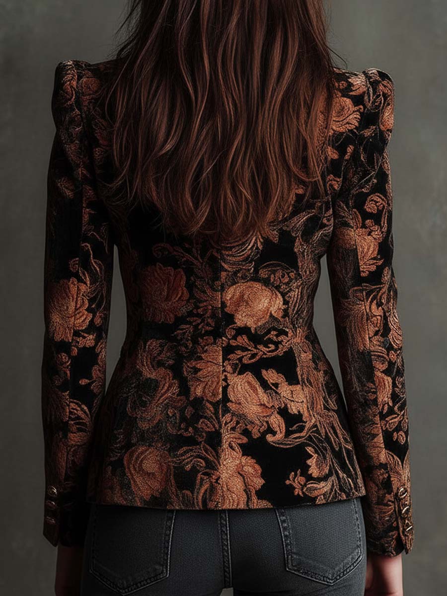 Bertille | Blazer floral negro y bronce