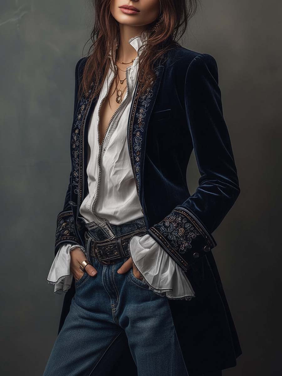 Athénaïs | Chamarra larga bordada vintage