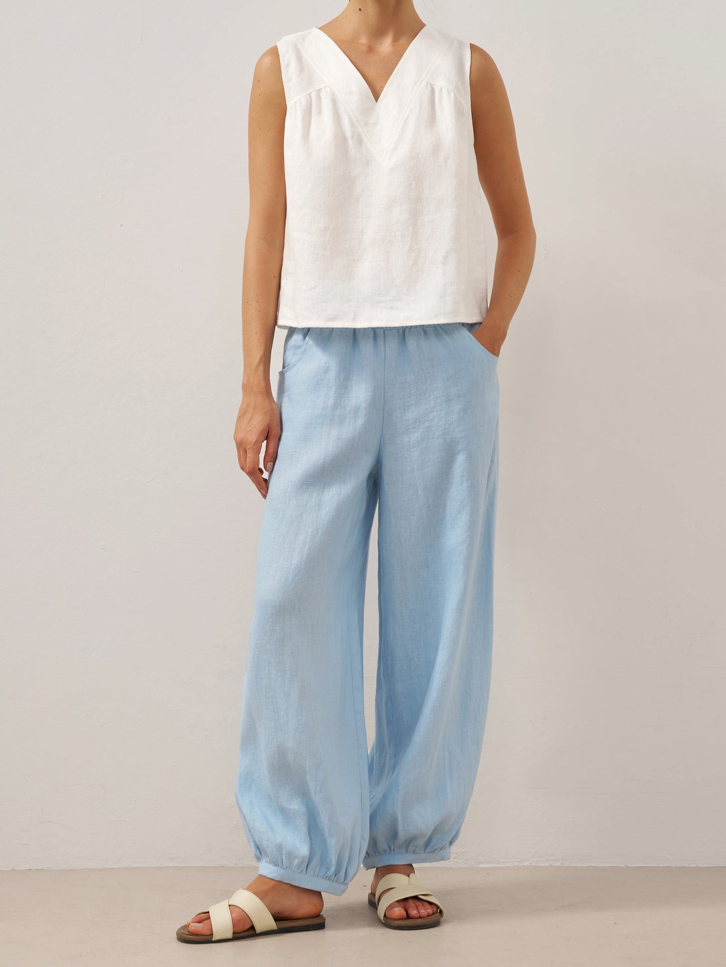 Pantalón 100% Lino Cintura Ancha