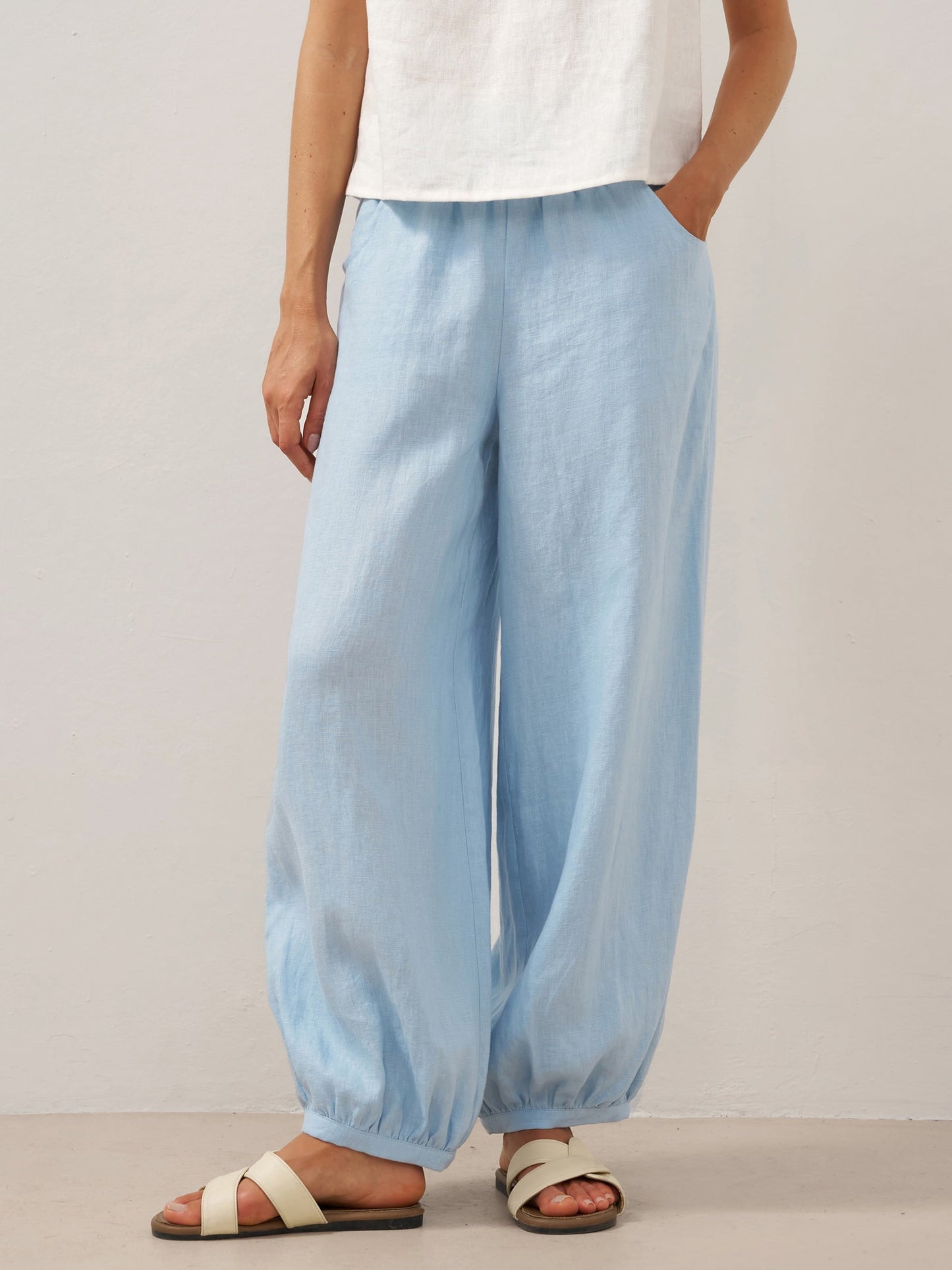 Pantalón 100% Lino Cintura Ancha