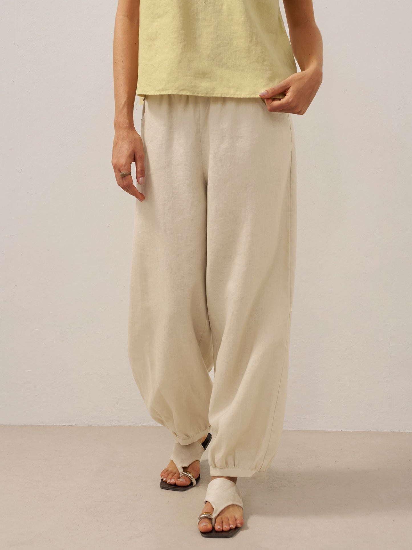 Pantalón 100% Lino Cintura Ancha