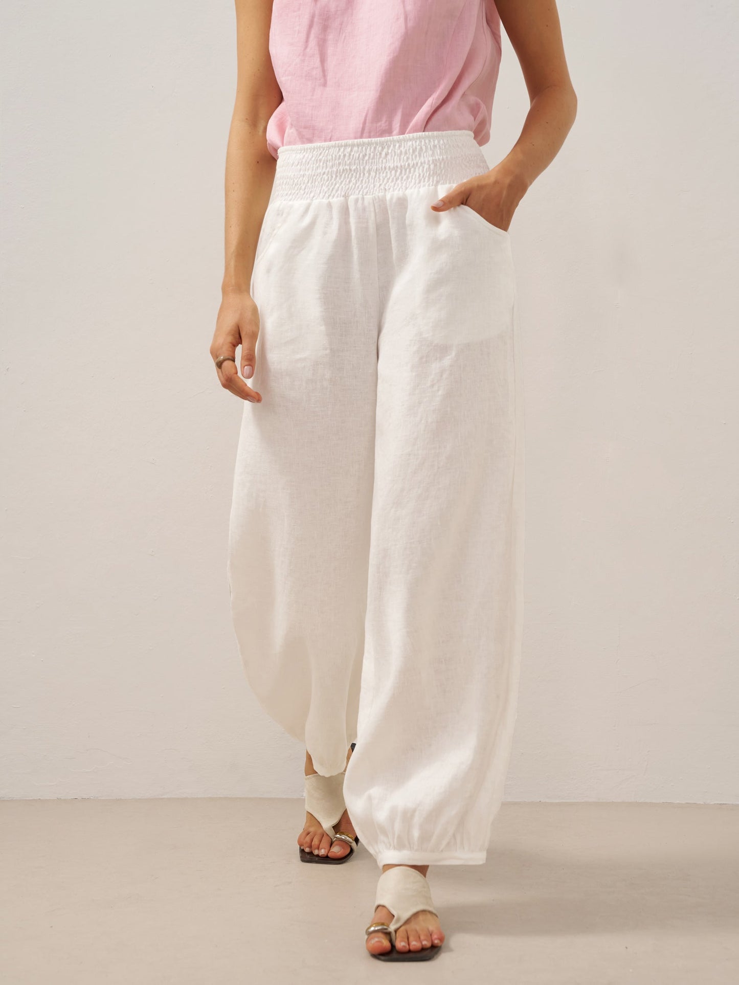 Pantalón 100% Lino Cintura Ancha