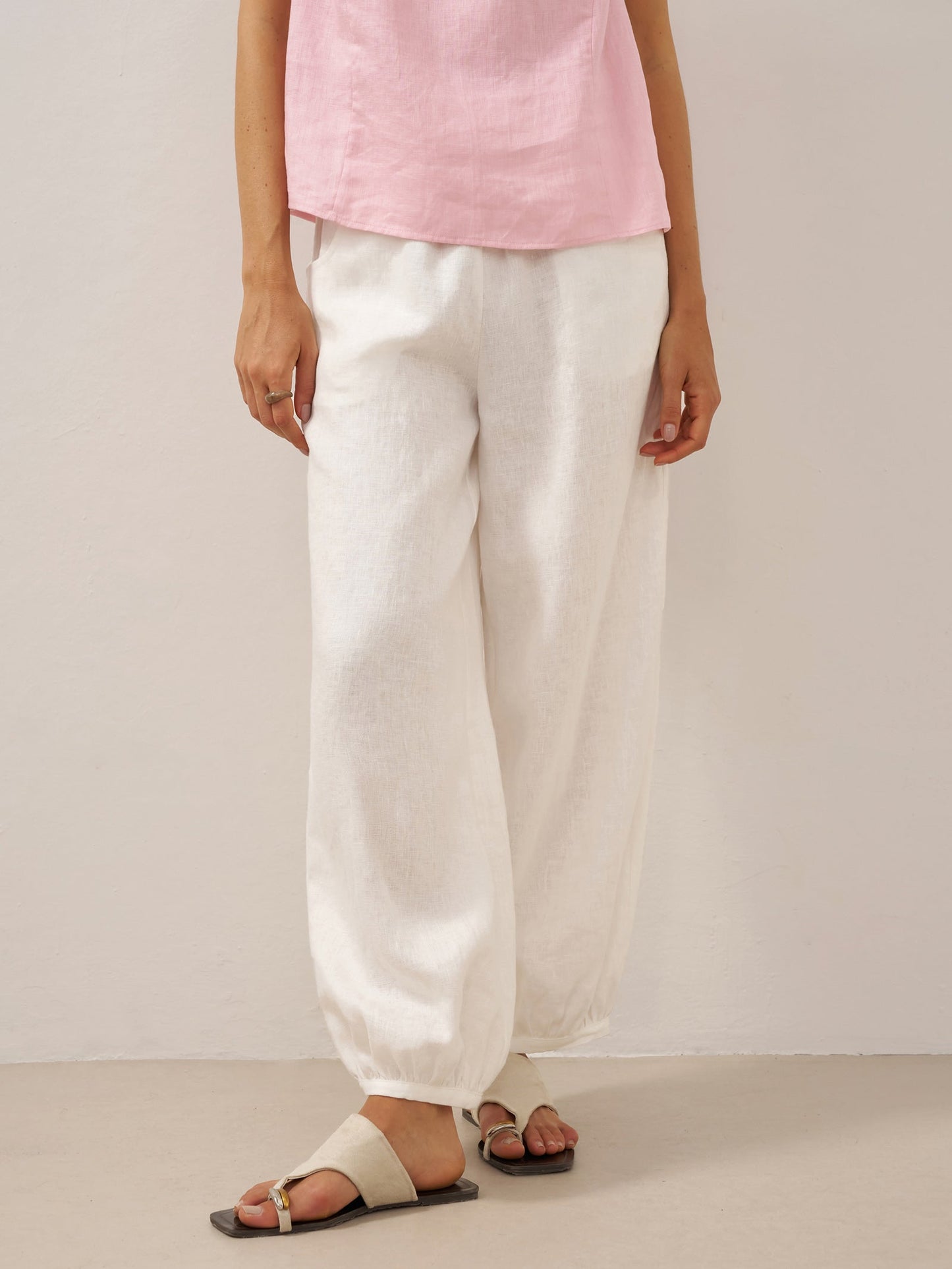 Pantalón 100% Lino Cintura Ancha