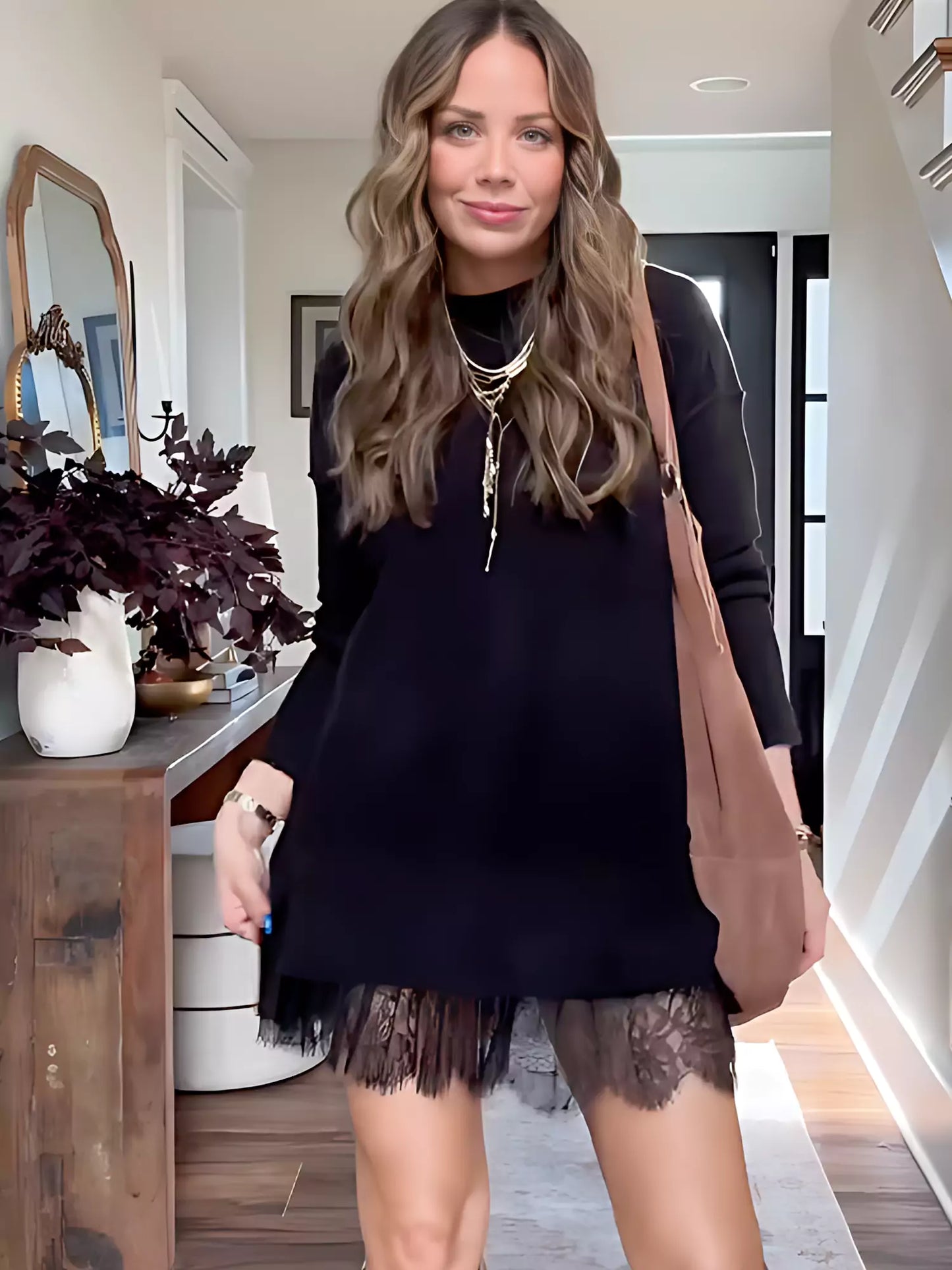 Conjunto de Punto Dulce con Falda de Encaje