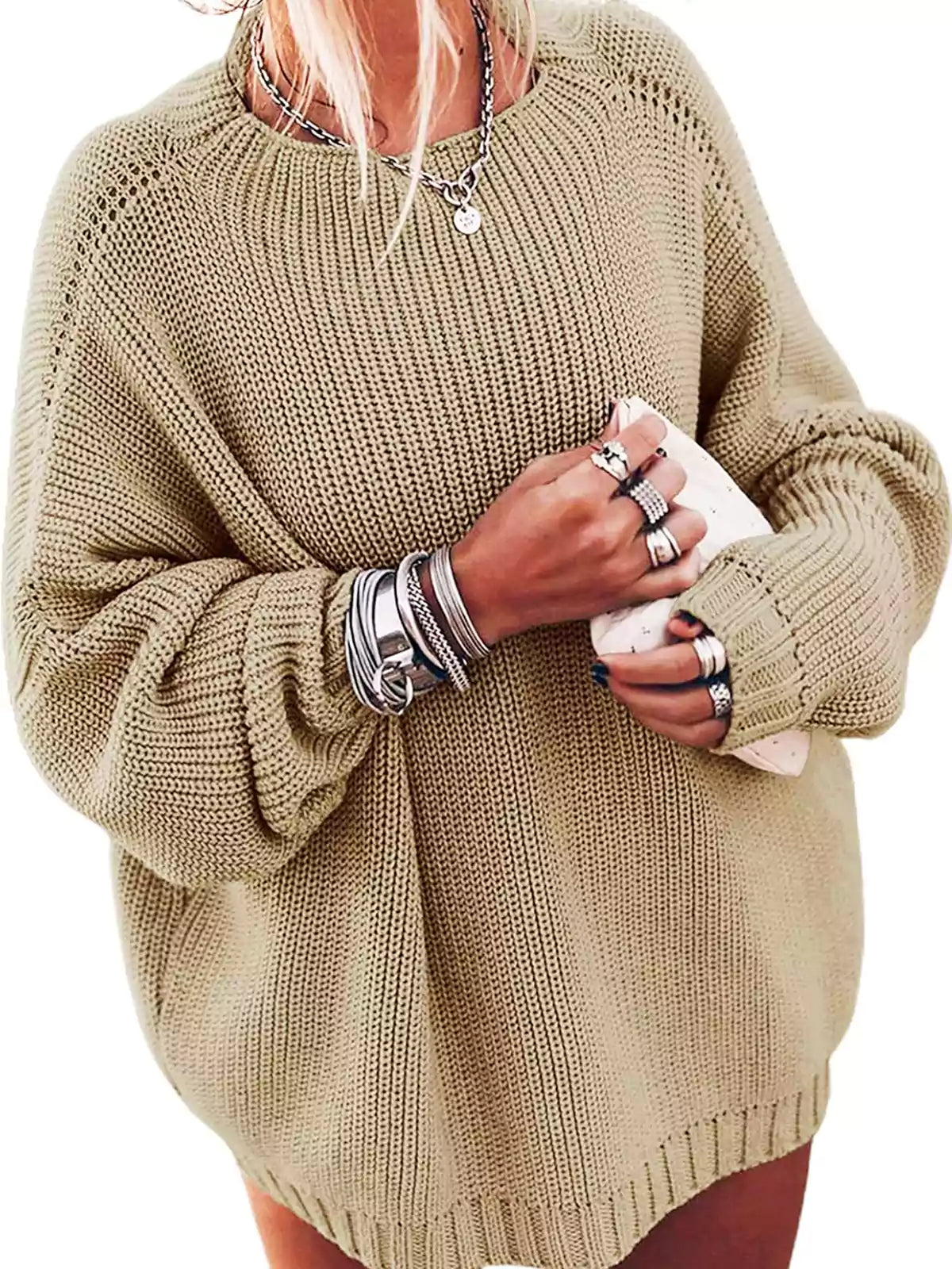 Conjunto de Jersey Oversize de Punto con Manga Murciélago y Falda Mini de Volantes