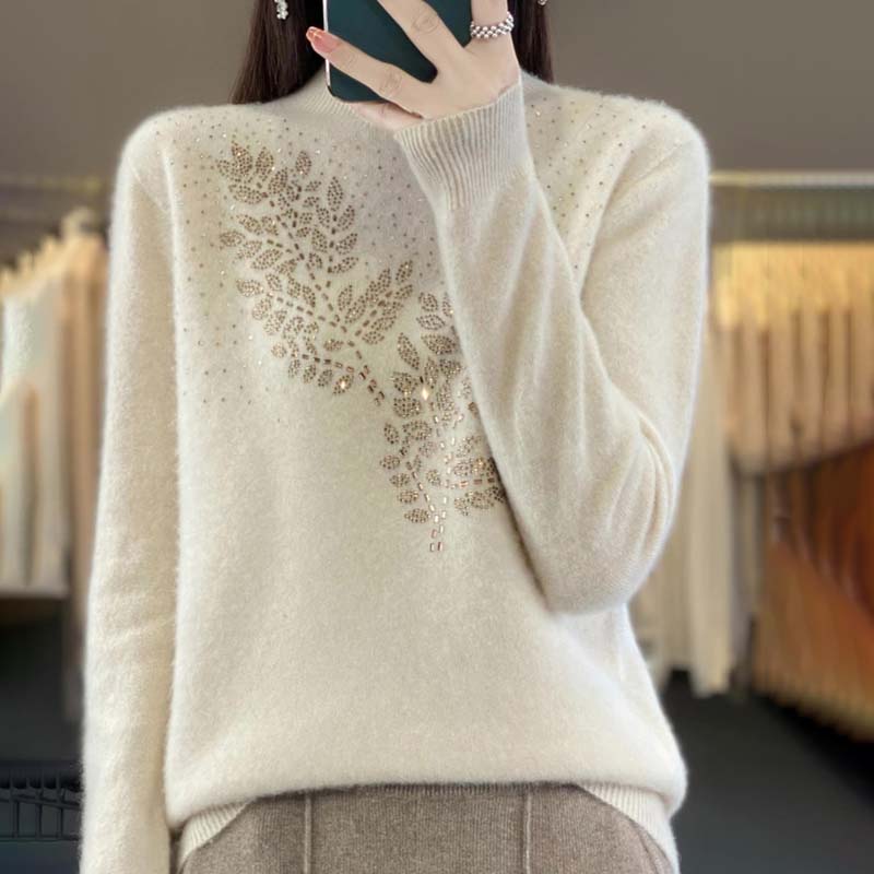 Jersey de Punto con Estampado de Hojas y Strass