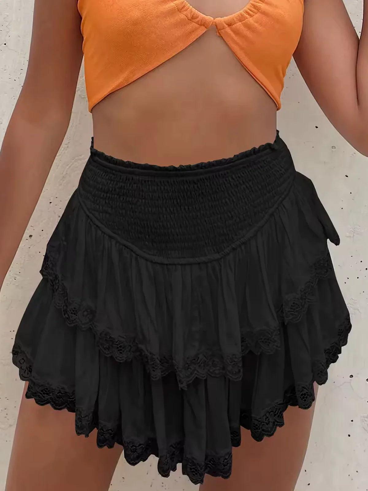 Conjunto de Jersey Oversize de Punto con Manga Murciélago y Falda Mini de Volantes