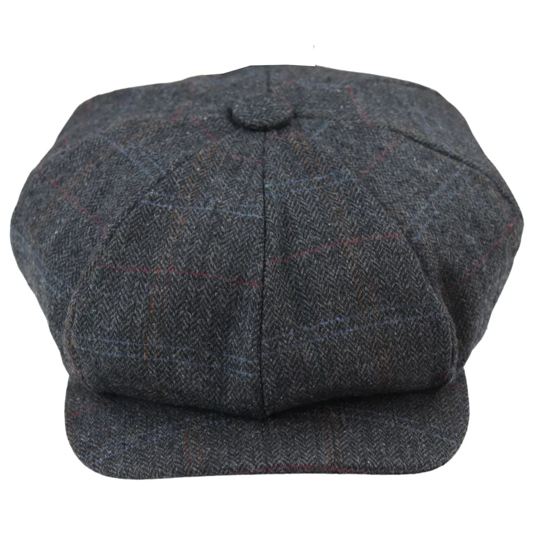 Gorra Baker Boy de Tweed Gris a Cuadros