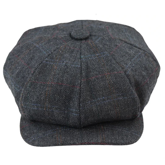 Gorra Baker Boy de Tweed Gris a Cuadros