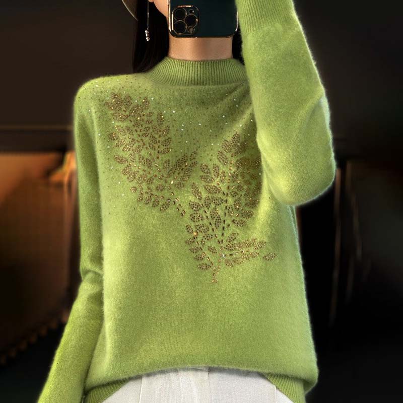 Jersey de Punto con Estampado de Hojas y Strass