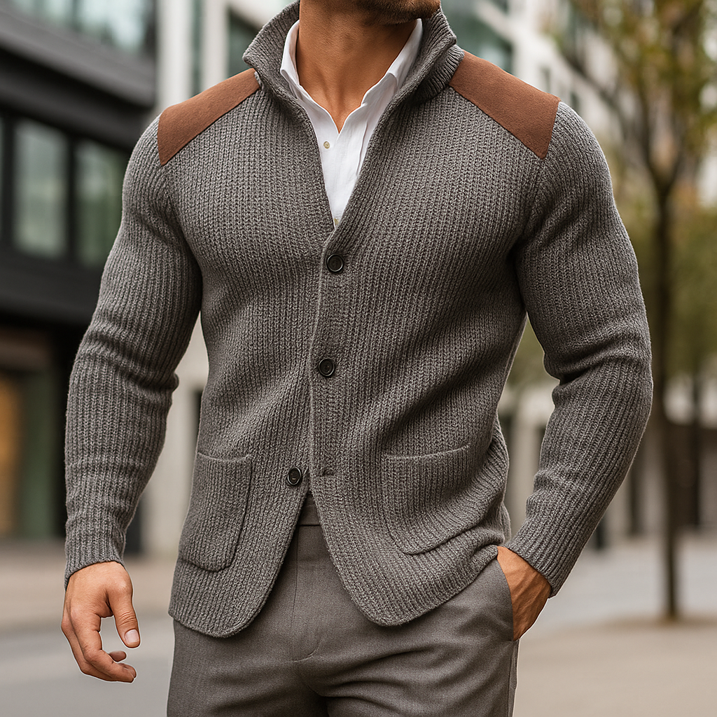 Davenport | Chaqueta de Punto con Detalles de Ante