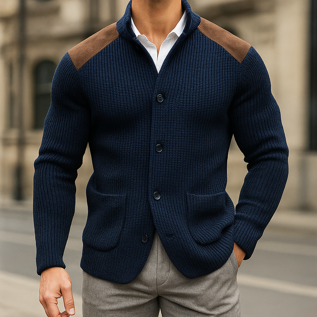 Davenport | Chaqueta de Punto con Detalles de Ante