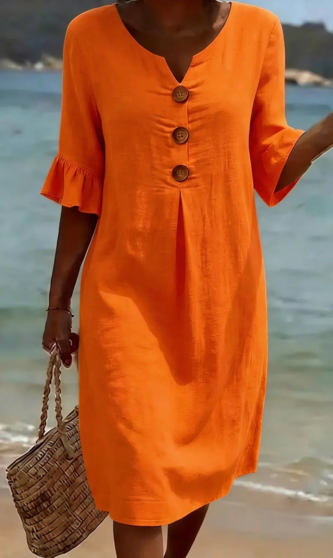 Vanesa | Vestido de Lino con Manga Abullonada