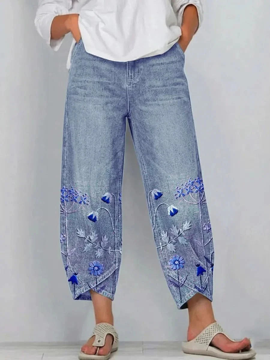 Norabelle - Pantalón Bordado de Lino