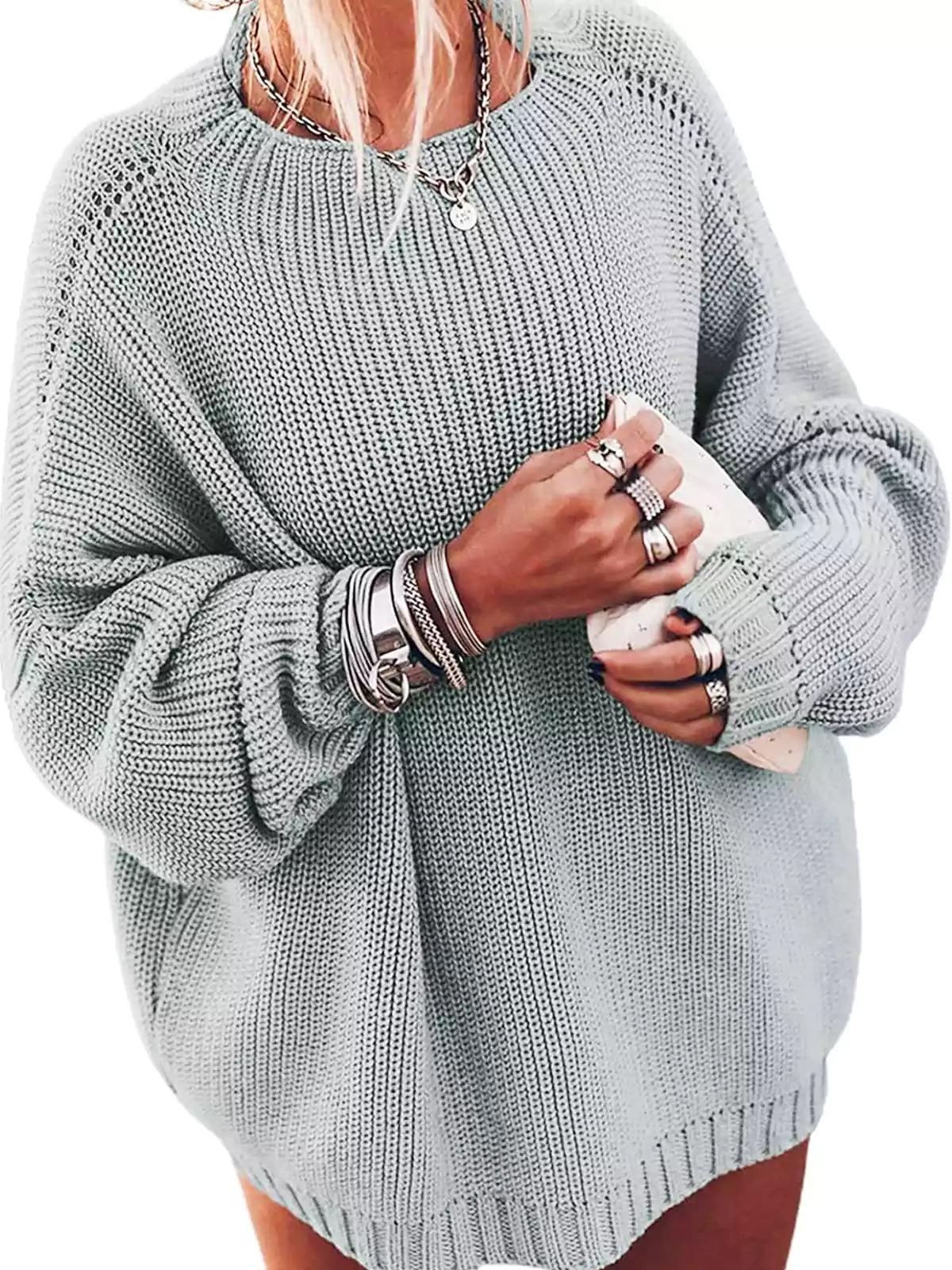 Conjunto de Jersey Oversize de Punto con Manga Murciélago y Falda Mini de Volantes
