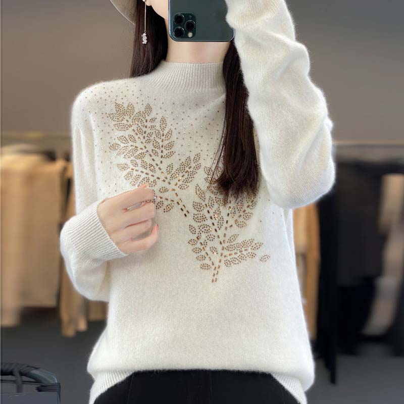 Jersey de Punto con Estampado de Hojas y Strass