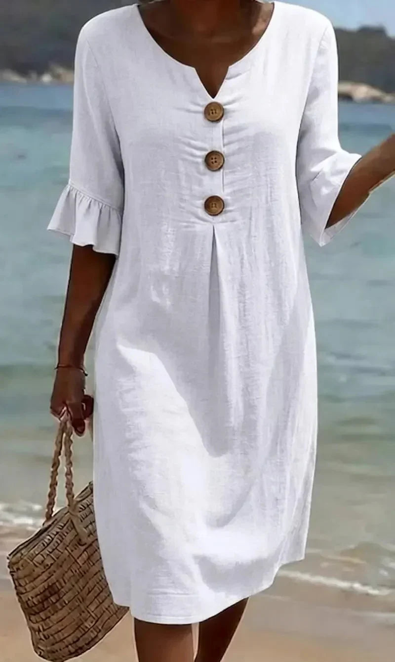 Vanesa | Vestido de Lino con Manga Abullonada