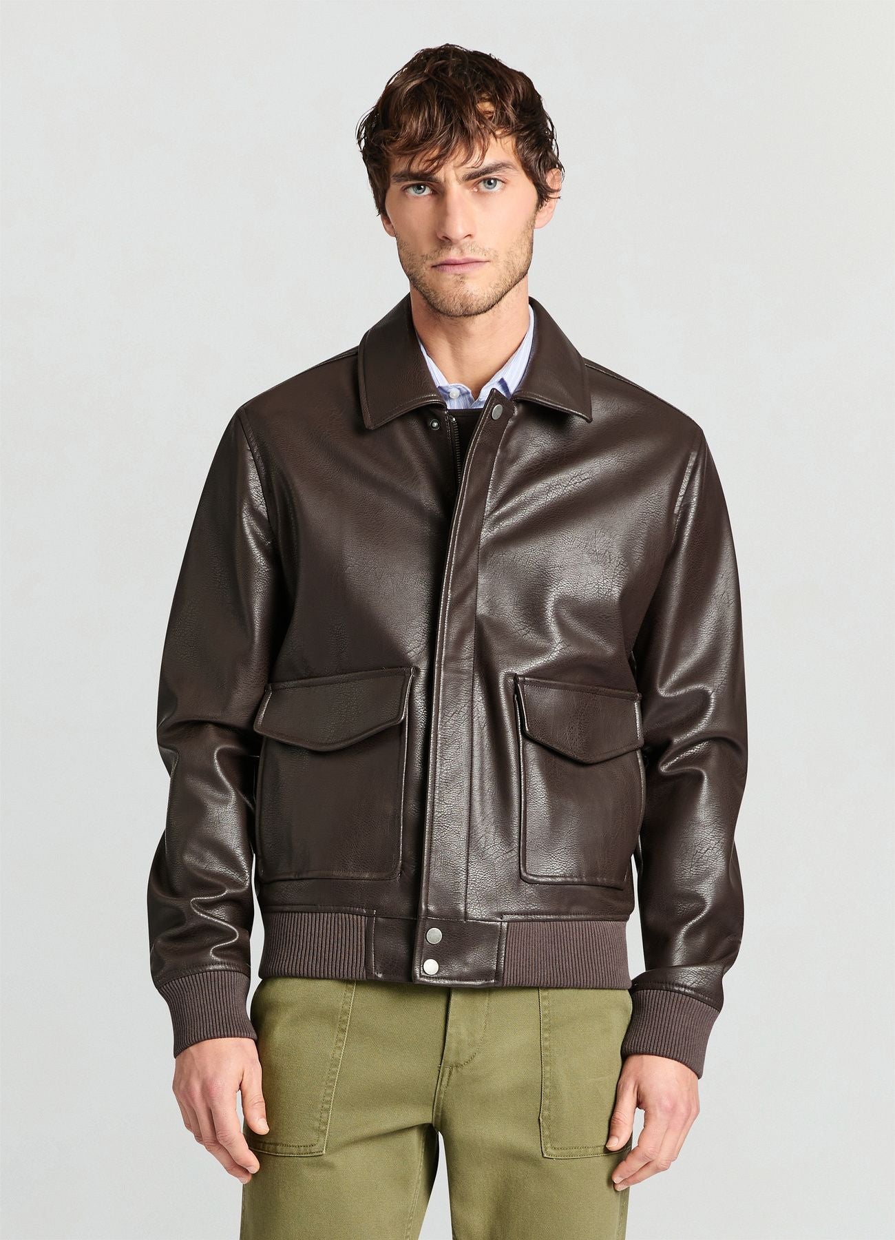 Cazadora Bomber Efecto Piel Marrón