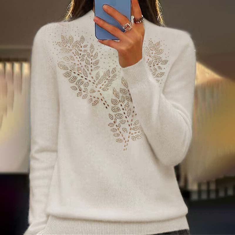 Jersey de Punto con Estampado de Hojas y Strass