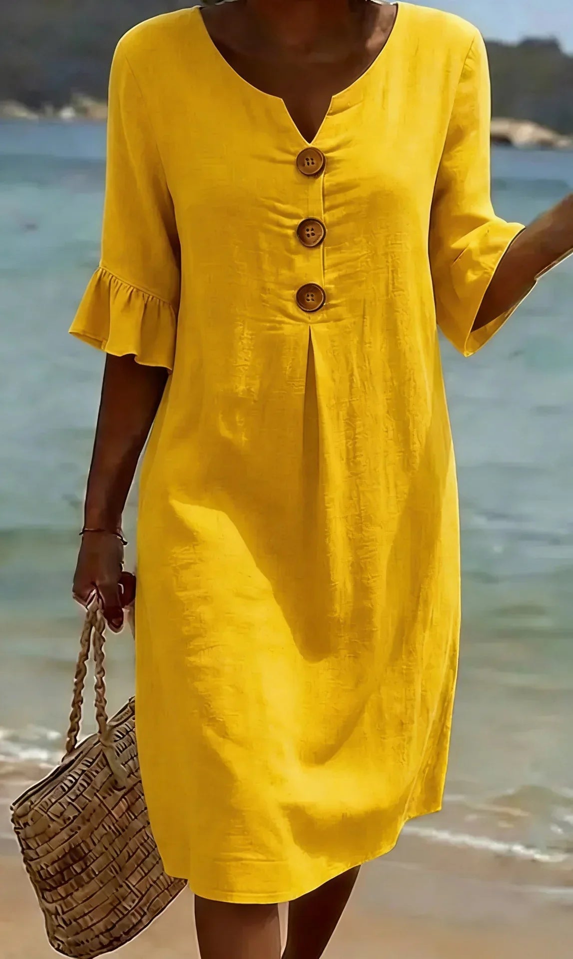 Vanesa | Vestido de Lino con Manga Abullonada