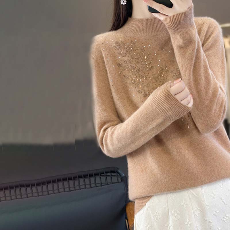 Jersey de Punto con Estampado de Hojas y Strass