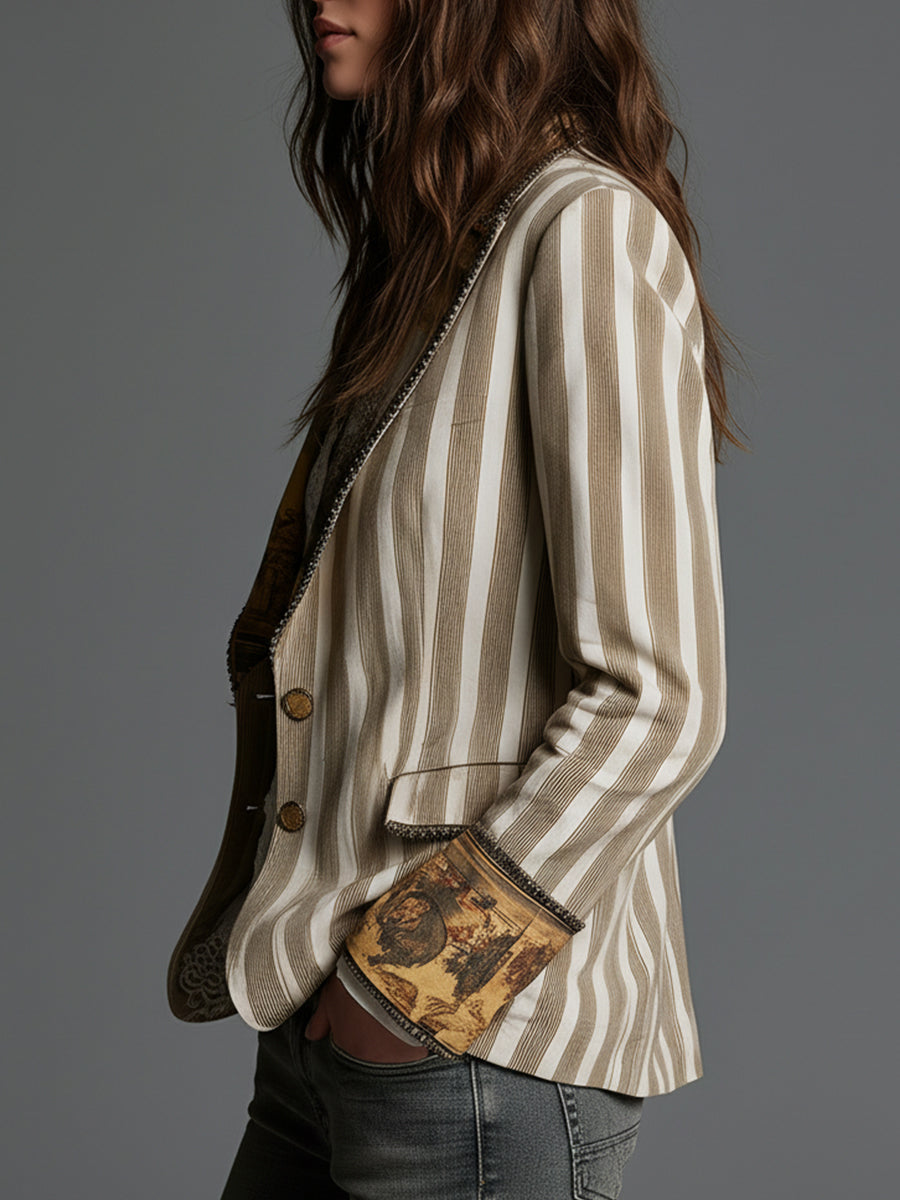 Suzanne | Blazer boho de rayas con cuello estampado
