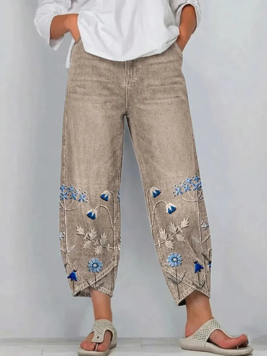 Norabelle - Pantalón Bordado de Lino