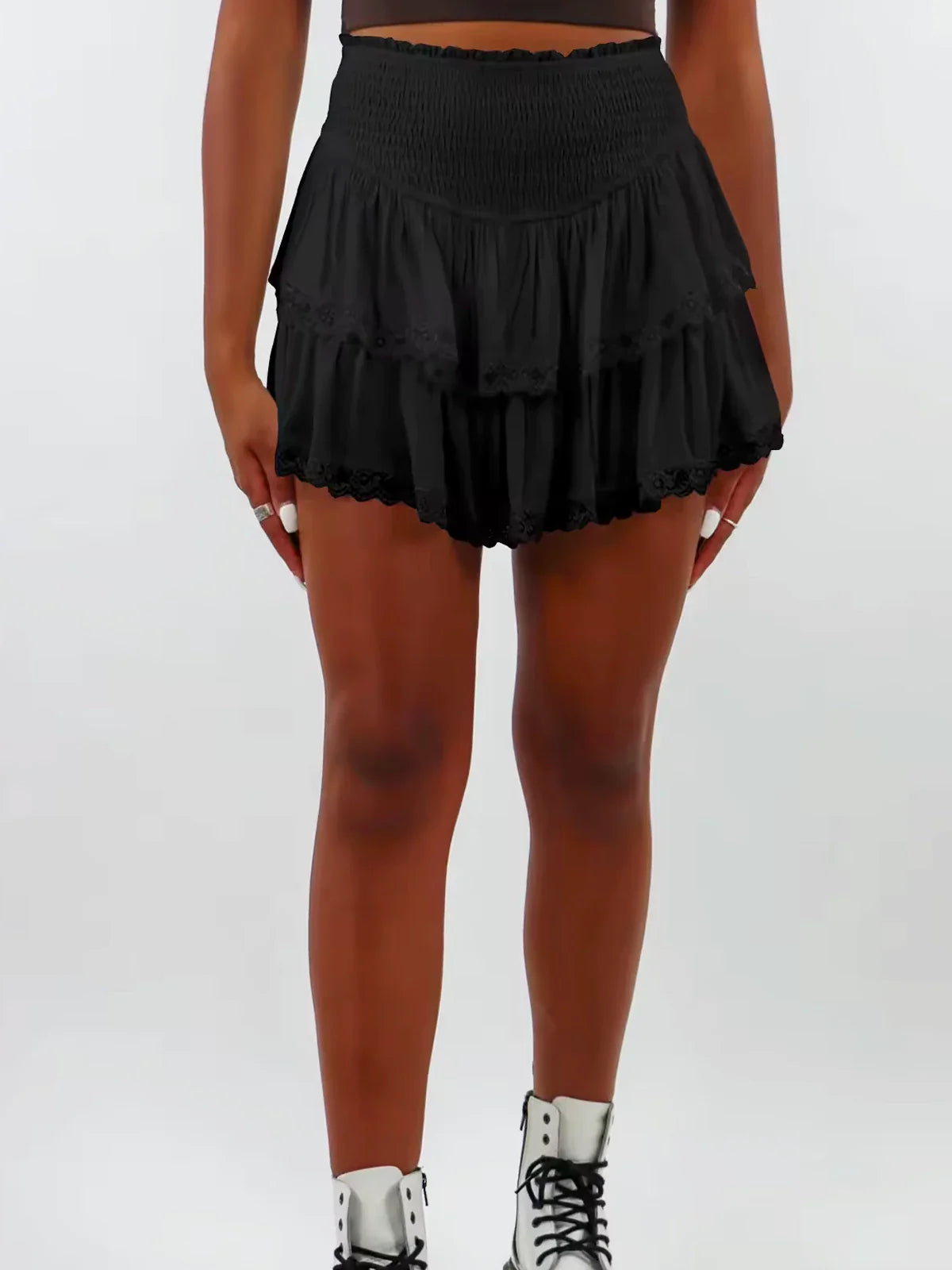 Conjunto de Jersey Oversize de Punto con Manga Murciélago y Falda Mini de Volantes