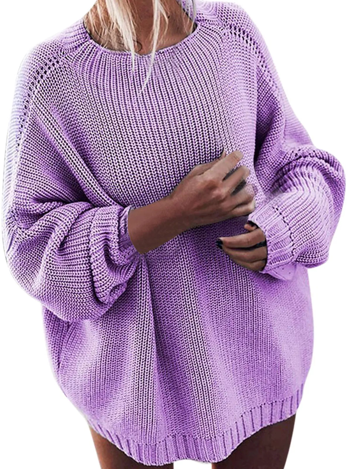 Conjunto de Jersey Oversize de Punto con Manga Murciélago y Falda Mini de Volantes
