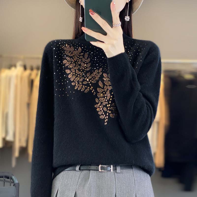 Jersey de Punto con Estampado de Hojas y Strass